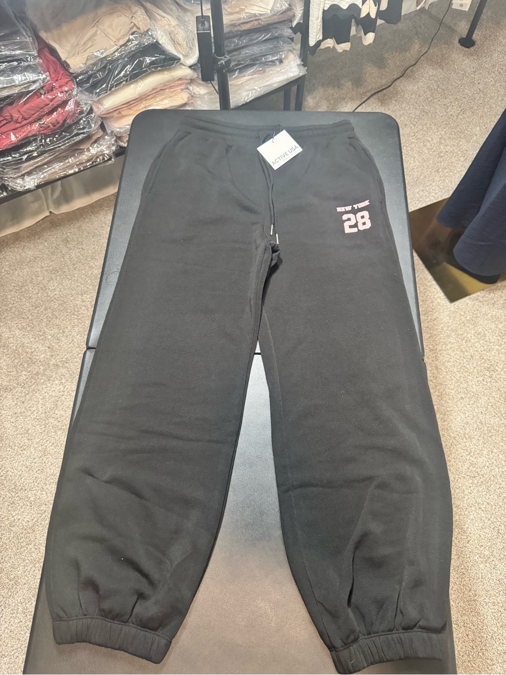 Active USA Black Joggers with Pink '28' Graphic
